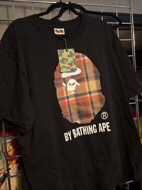 Bape Black Plaid Ape Logo T-Shirt